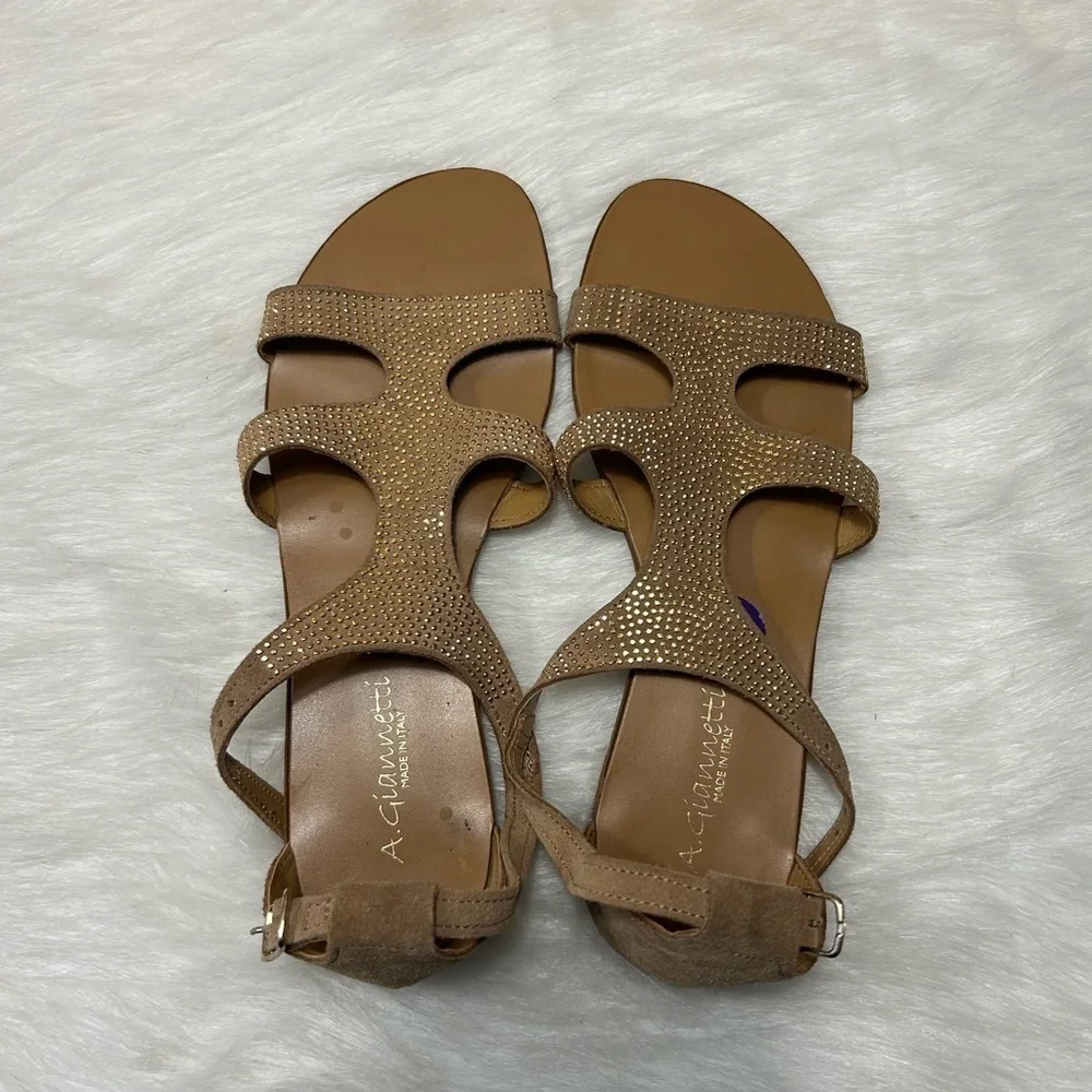 A.GIANNETTI Women's Ankle Strap Open Toe Covered Heel Sandals Suede Size 8.5